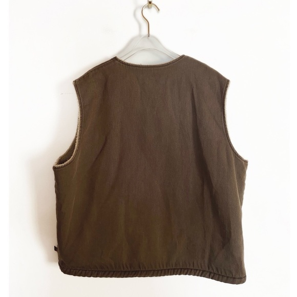 WOOLRICH Sherpa lined Canvas duck zip up Vest Brown Mens size XL - Picture 2 of 9